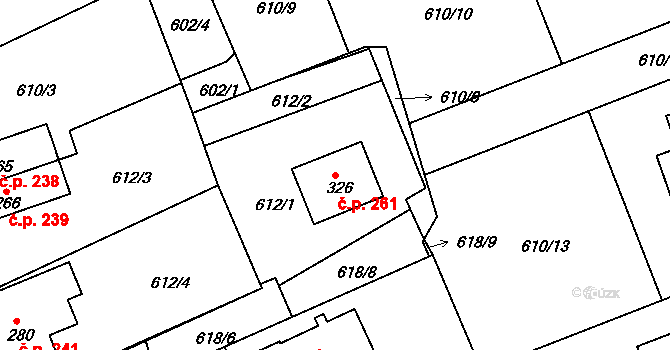Unčín 261, Krupka na parcele st. 326 v KÚ Unčín u Krupky, Katastrální mapa