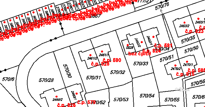 Borovina 580, Třebíč na parcele st. 2461/1 v KÚ Třebíč, Katastrální mapa