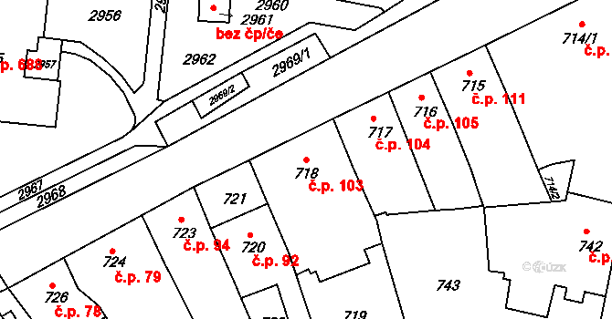 Bohunice 103, Brno na parcele st. 718 v KÚ Bohunice, Katastrální mapa