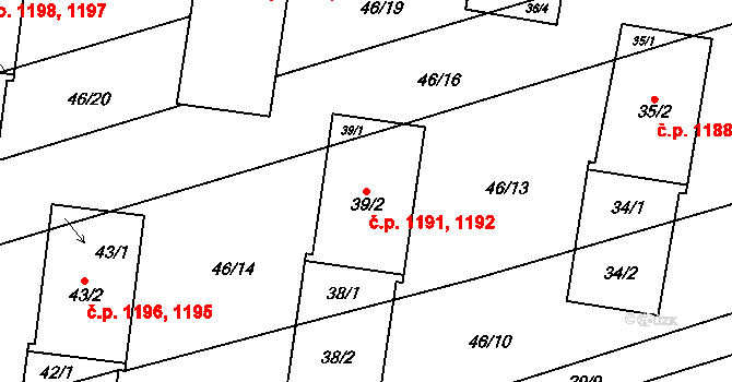 Řečkovice 1191,1192, Brno na parcele st. 39/2 v KÚ Řečkovice, Katastrální mapa