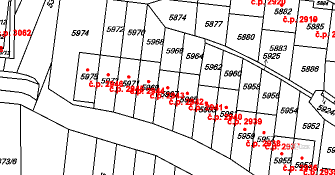 Žabovřesky 2942, Brno na parcele st. 5967 v KÚ Žabovřesky, Katastrální mapa