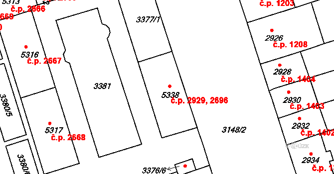 Královo Pole 2696, Brno na parcele st. 5338 v KÚ Královo Pole, Katastrální mapa