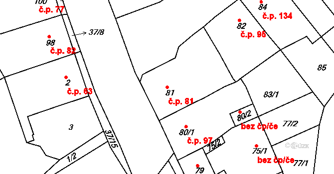 Hudcov 81, Teplice na parcele st. 81 v KÚ Hudcov, Katastrální mapa