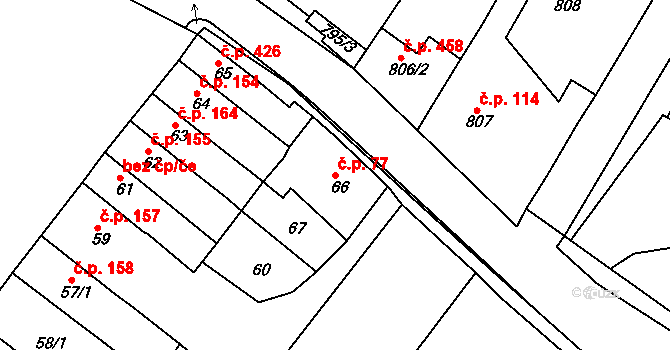 Sobědruhy 77, Teplice na parcele st. 66 v KÚ Sobědruhy, Katastrální mapa