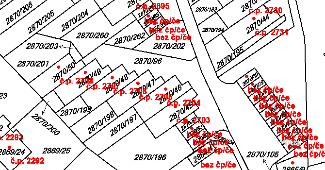 Teplice 2704 na parcele st. 2870/46 v KÚ Teplice, Katastrální mapa