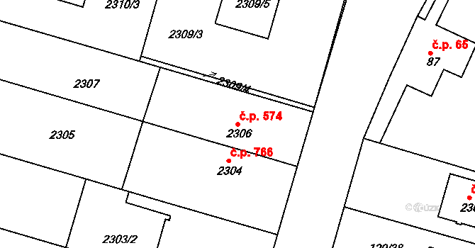 Letovice 574 na parcele st. 2306 v KÚ Letovice, Katastrální mapa