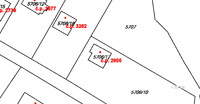 Frýdek 2905, Frýdek-Místek na parcele st. 5706/17 v KÚ Frýdek, Katastrální mapa