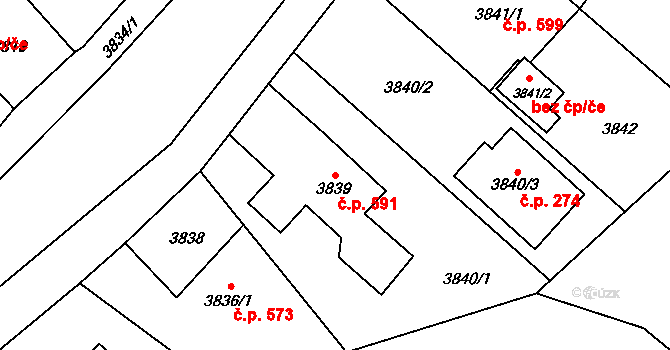 Jablunkov 591 na parcele st. 3839 v KÚ Jablunkov, Katastrální mapa