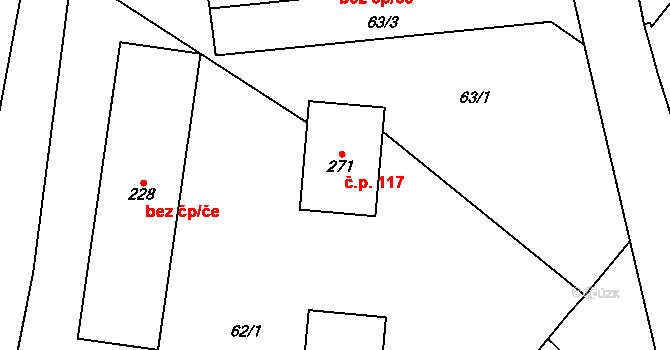Unčovice 117, Litovel na parcele st. 271 v KÚ Unčovice, Katastrální mapa