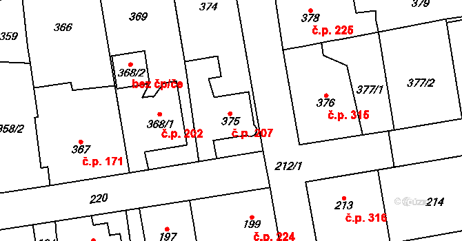 Dolní Rychnov 207 na parcele st. 375 v KÚ Dolní Rychnov, Katastrální mapa