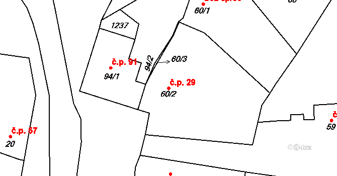 Sendražice 29, Kolín na parcele st. 60/2 v KÚ Sendražice u Kolína, Katastrální mapa