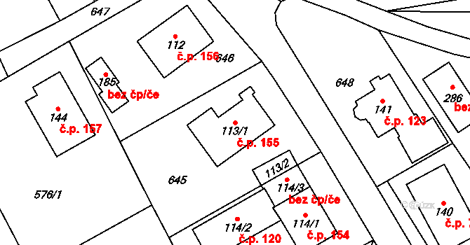 Malý Rohozec 155, Turnov na parcele st. 113/1 v KÚ Malý Rohozec, Katastrální mapa