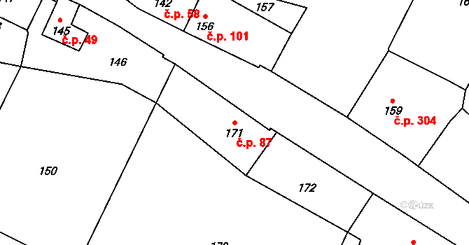 Vinoř 87, Praha na parcele st. 171 v KÚ Vinoř, Katastrální mapa