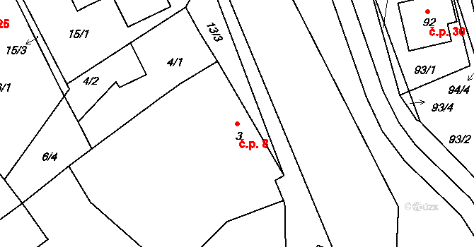 Tušť 8, Suchdol nad Lužnicí na parcele st. 3 v KÚ Tušť, Katastrální mapa