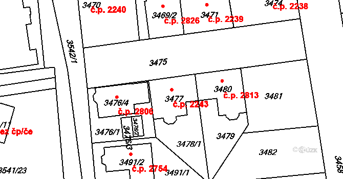 Žižkov 2243, Praha na parcele st. 3477 v KÚ Žižkov, Katastrální mapa