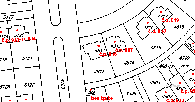 Záběhlice 816, Praha na parcele st. 4811 v KÚ Záběhlice, Katastrální mapa