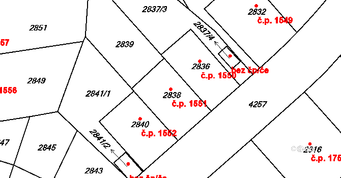 Dejvice 1551, Praha na parcele st. 2838 v KÚ Dejvice, Katastrální mapa