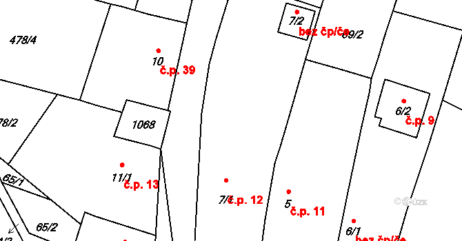 Břežany II 12 na parcele st. 7/1 v KÚ Břežany II, Katastrální mapa