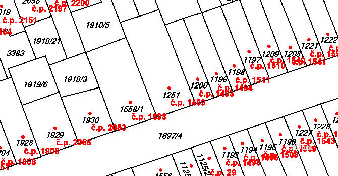 Hodonín 1489 na parcele st. 1251 v KÚ Hodonín, Katastrální mapa
