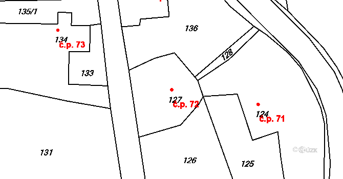 Dolní Libchava 72, Česká Lípa na parcele st. 127 v KÚ Dolní Libchava, Katastrální mapa