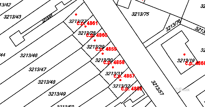 Chomutov 4858 na parcele st. 3213/30 v KÚ Chomutov II, Katastrální mapa