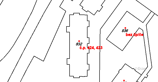 Rokytnice 423,424, Vsetín na parcele st. 832 v KÚ Rokytnice u Vsetína, Katastrální mapa