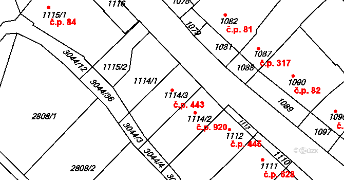 Nivnice 443 na parcele st. 1114/3 v KÚ Nivnice, Katastrální mapa