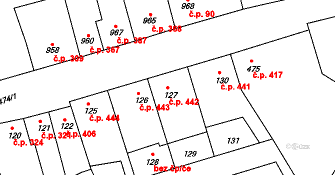 Týnec nad Labem 442 na parcele st. 127 v KÚ Týnec nad Labem, Katastrální mapa