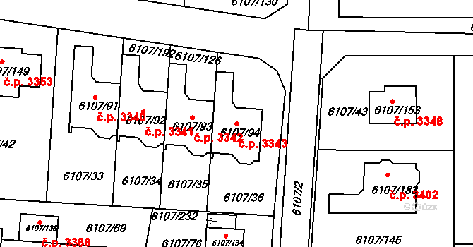 Frýdek 3343, Frýdek-Místek na parcele st. 6107/94 v KÚ Frýdek, Katastrální mapa