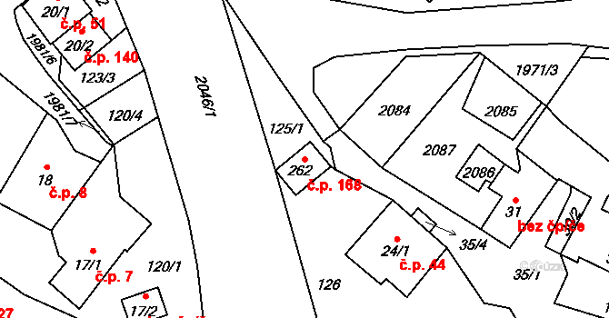 Rokytnice 168, Vsetín na parcele st. 262 v KÚ Rokytnice u Vsetína, Katastrální mapa