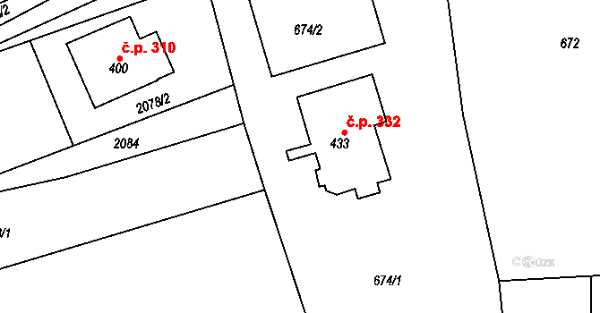 Kudlovice 332 na parcele st. 433 v KÚ Kudlovice, Katastrální mapa