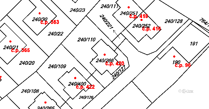Boršov nad Vltavou 420 na parcele st. 240/266 v KÚ Boršov nad Vltavou, Katastrální mapa