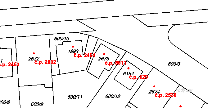 Zlín 5511 na parcele st. 2673 v KÚ Zlín, Katastrální mapa