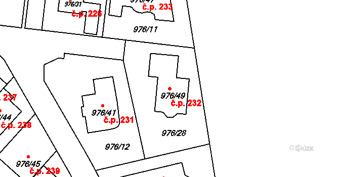 Řícmanice 232 na parcele st. 976/49 v KÚ Řícmanice, Katastrální mapa