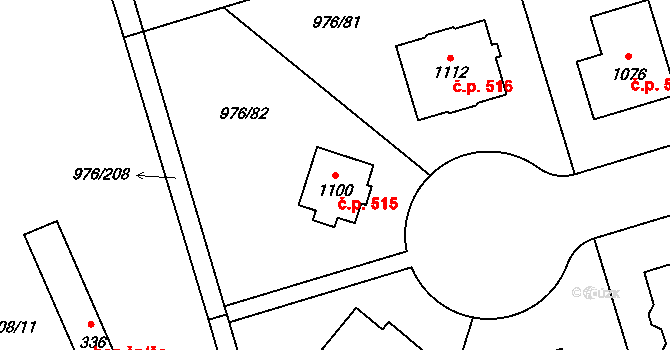 Hylváty 515, Ústí nad Orlicí na parcele st. 1100 v KÚ Hylváty, Katastrální mapa