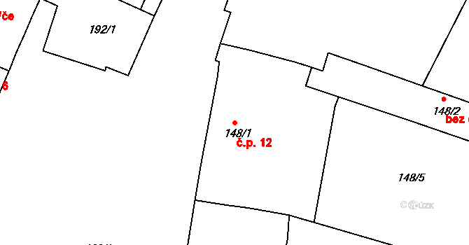 Hošnice 12, Strupčice na parcele st. 148/1 v KÚ Sušany, Katastrální mapa