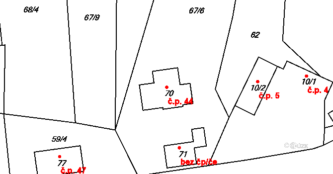 Lípa 44, Všestary na parcele st. 70 v KÚ Lípa u Hradce Králové, Katastrální mapa