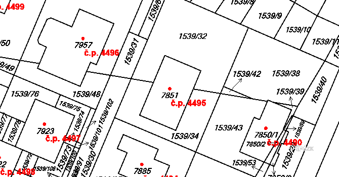 Kroměříž 4495 na parcele st. 7851 v KÚ Kroměříž, Katastrální mapa