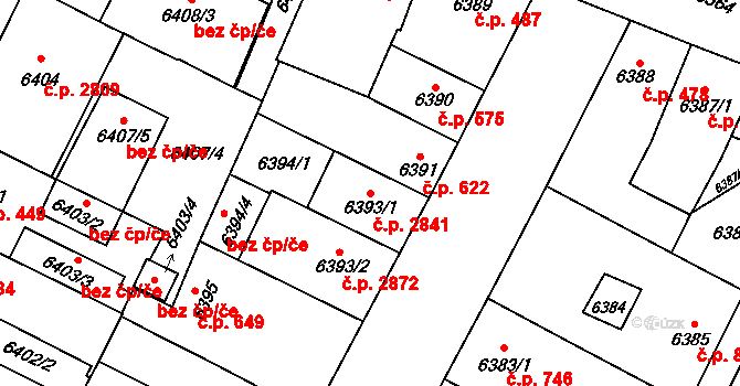 Jižní Předměstí 2841, Plzeň na parcele st. 6393/1 v KÚ Plzeň, Katastrální mapa