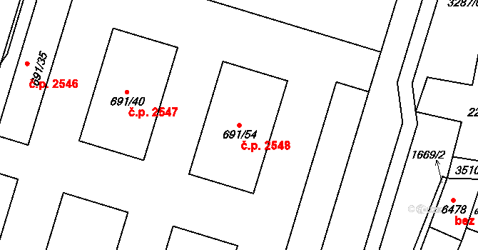Cheb 2548 na parcele st. 691/54 v KÚ Cheb, Katastrální mapa