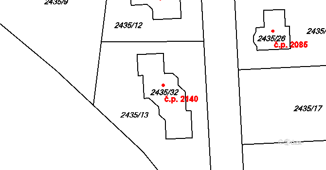 Bolevec 2140, Plzeň na parcele st. 2435/32 v KÚ Bolevec, Katastrální mapa
