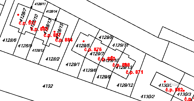 Tuřany 880, Brno na parcele st. 4129/7 v KÚ Tuřany, Katastrální mapa