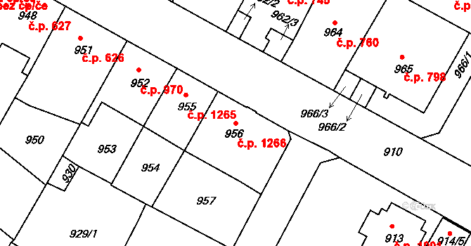 Předměstí 1266, Litoměřice na parcele st. 956 v KÚ Litoměřice, Katastrální mapa