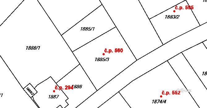 Petřkovice 560, Ostrava na parcele st. 1885/3 v KÚ Petřkovice u Ostravy, Katastrální mapa