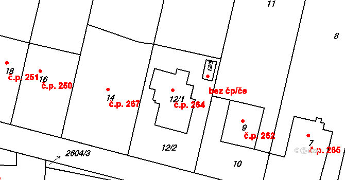Poruba 264, Ostrava na parcele st. 12/1 v KÚ Poruba, Katastrální mapa