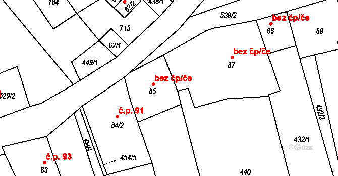 Kamenický Šenov 39782867 na parcele st. 85 v KÚ Prácheň, Katastrální mapa