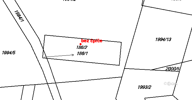 Čechtice 40672867 na parcele st. 186/2 v KÚ Nakvasovice, Katastrální mapa