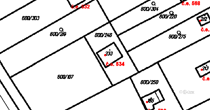 Olšany 534 na parcele st. 233 v KÚ Olšany, Katastrální mapa