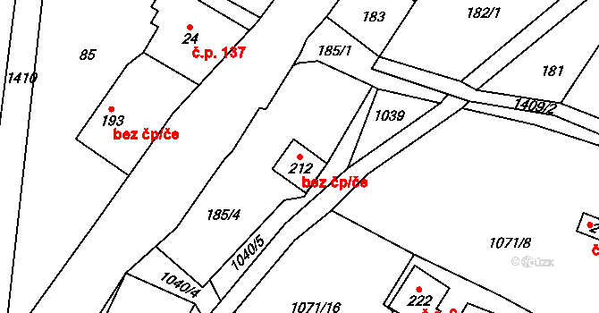 Tvrdkov 41777867 na parcele st. 212 v KÚ Ruda u Rýmařova, Katastrální mapa