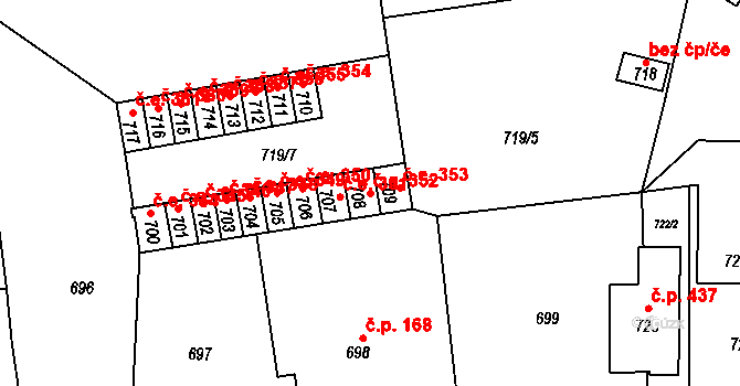 Velké Březno 352 na parcele st. 708 v KÚ Velké Březno, Katastrální mapa